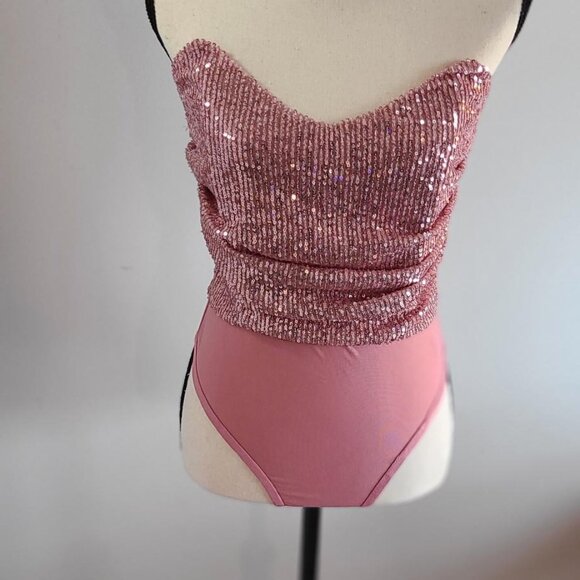 Fashion Nova Tops - Fashion Nova Strapless Sequins Bodysuit - Pink